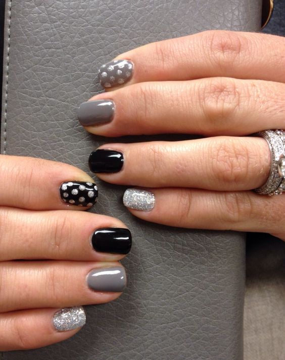 Classy and Glittery Dots Nail Design