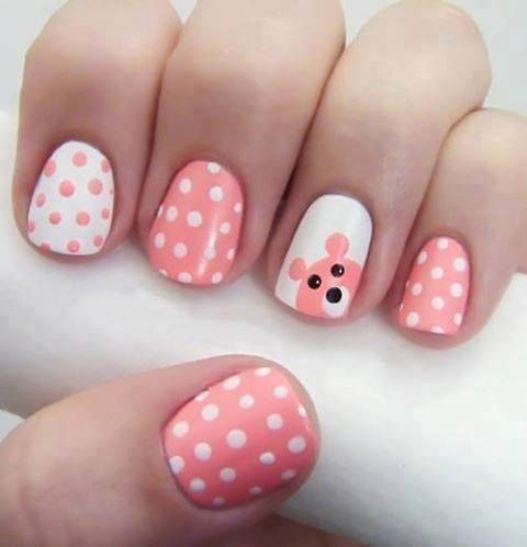 Pink Nails With White Polka Dots
