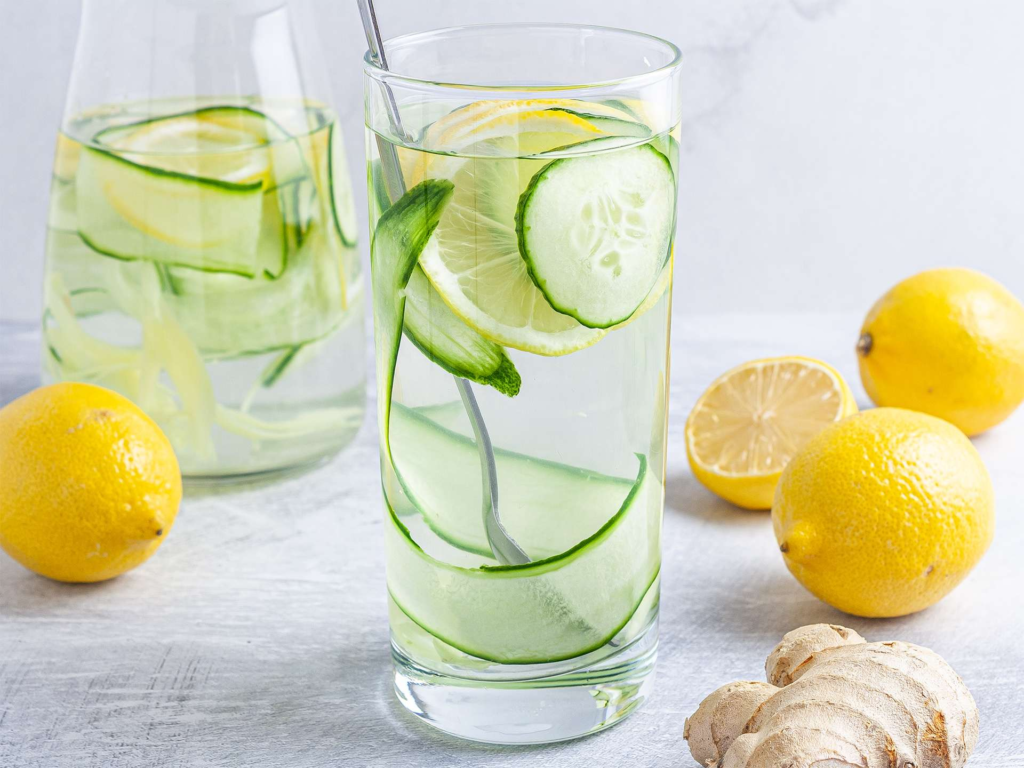 Cucumber, lemon, and ginger water