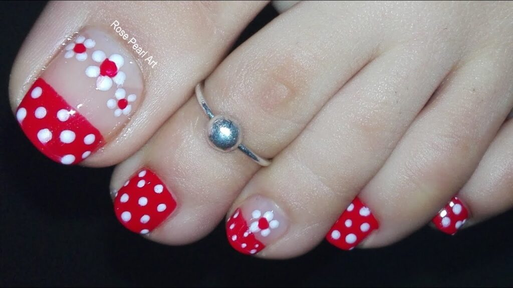 Toe Nail Art Designs Polka Dots With Flower